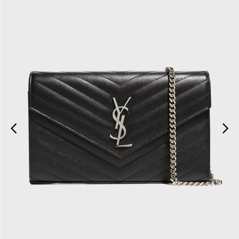 YSL Monongram Large Wallet on Chain in Grained Leather